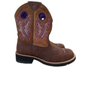 Ariat FatBaby Sheila Brown Purple Leather Cowgirl Boots 6.5B Rare Colorway Clean
